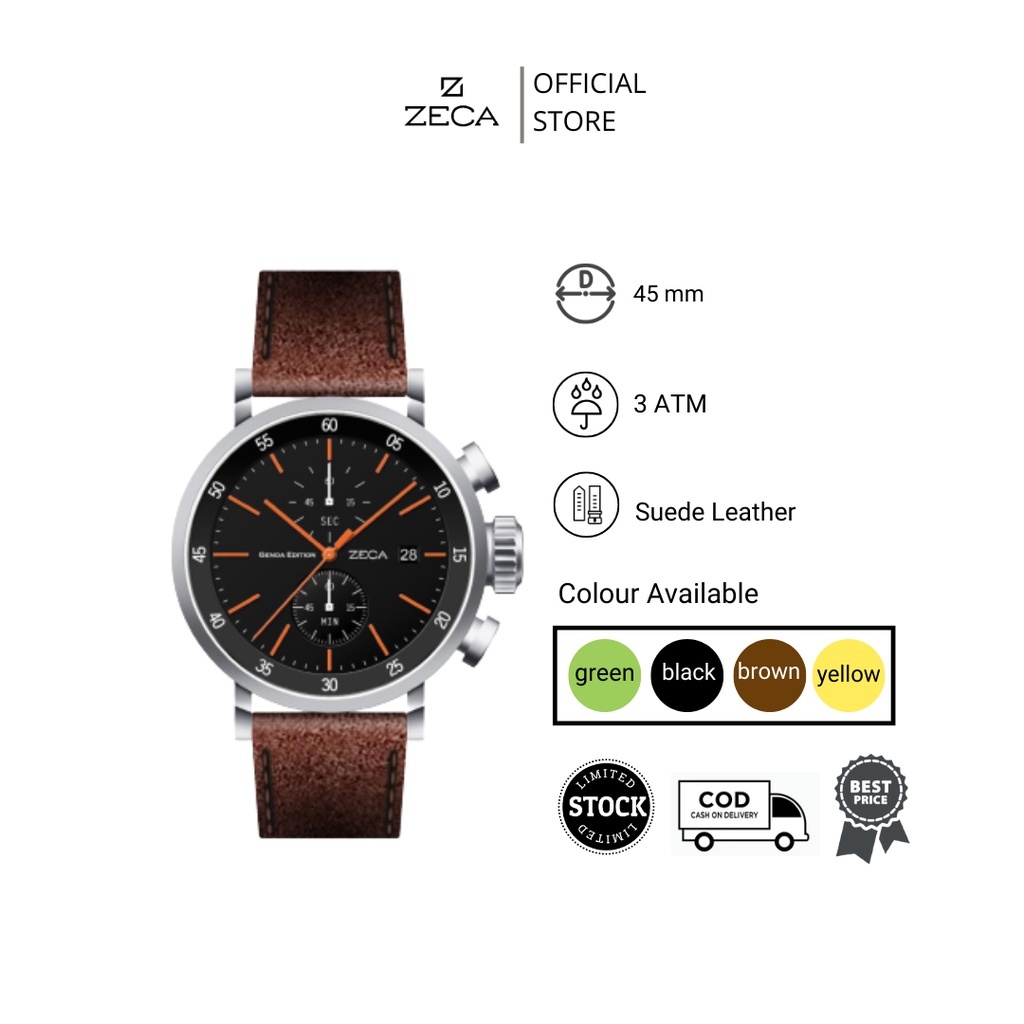 Zeca  Jam Tangan Pria Leather Analog Chronograph Original 266M Series