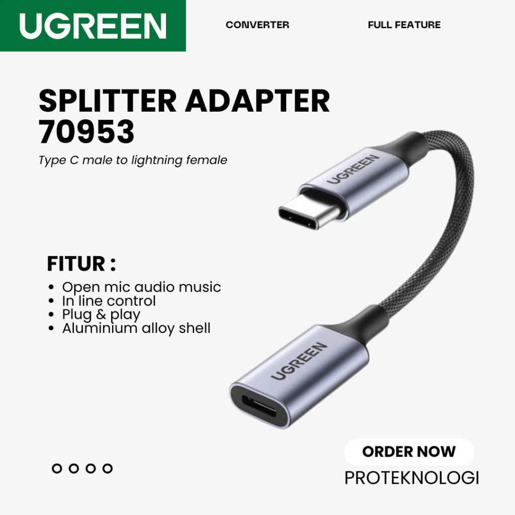 UGREEN 70953 Type C to Lightning Audio Adapter Converter Spliter MFI Universal
