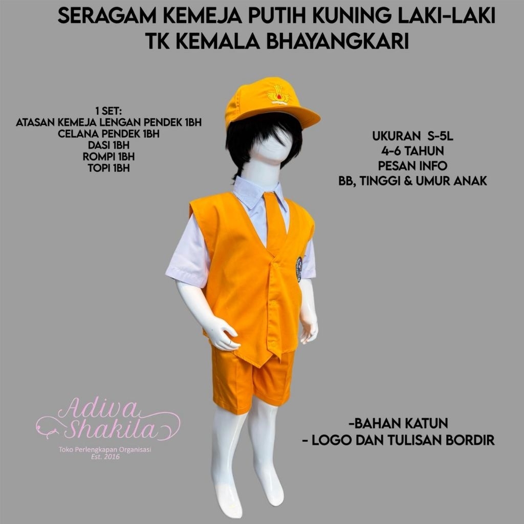 ADIVA - STELAN KEMEJA PUTIH KUNING TK KEMALA BHAYANGKARI LAKI2