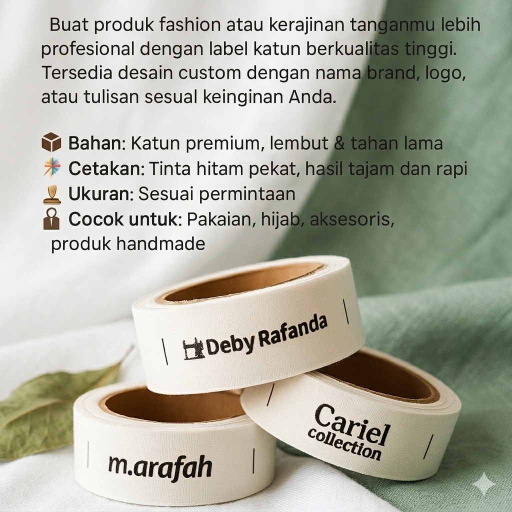 700 pcs Label Baju Katun Premium - Tahan Luntur, Desain Custom, Sablon Satu Sisi