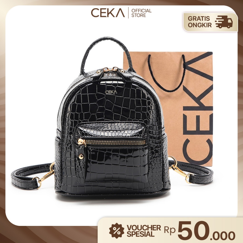 Tas Ransel Wanita Lonny Backpack Mini Bahan Kulit Sintetis Motif Croco, Stylish dan Praktis untuk Ak