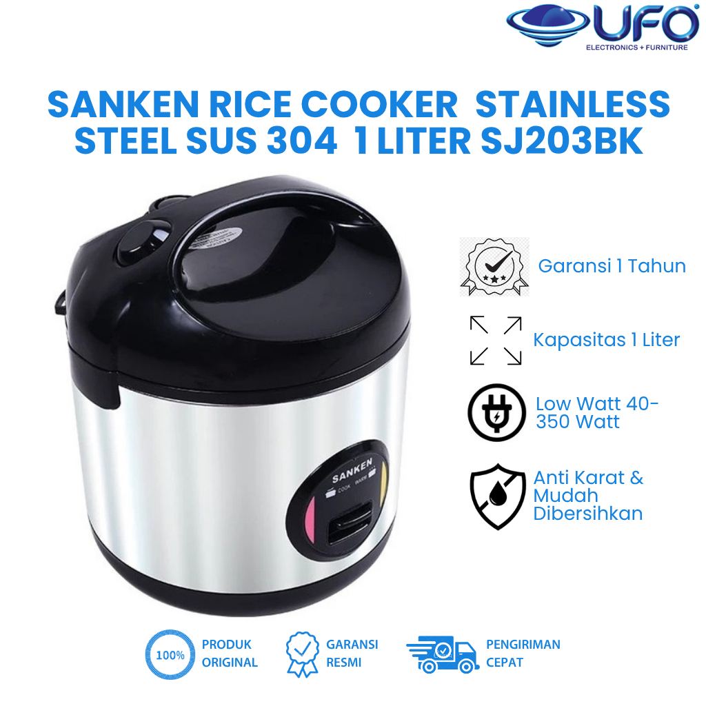 Sanken Rice Cooker  Stainless Steel SUS 304  1 Liter SJ203BK
