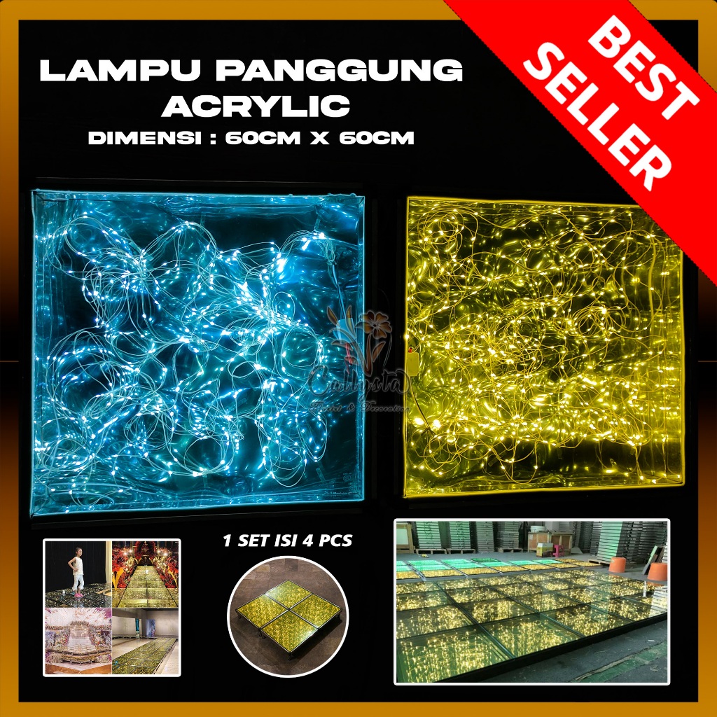 Lampu Panggung Kaca 1 Set isi 4 PCS Akrilik | Bahan Tempered Glass Stage Lighting LED Wedding Floor 