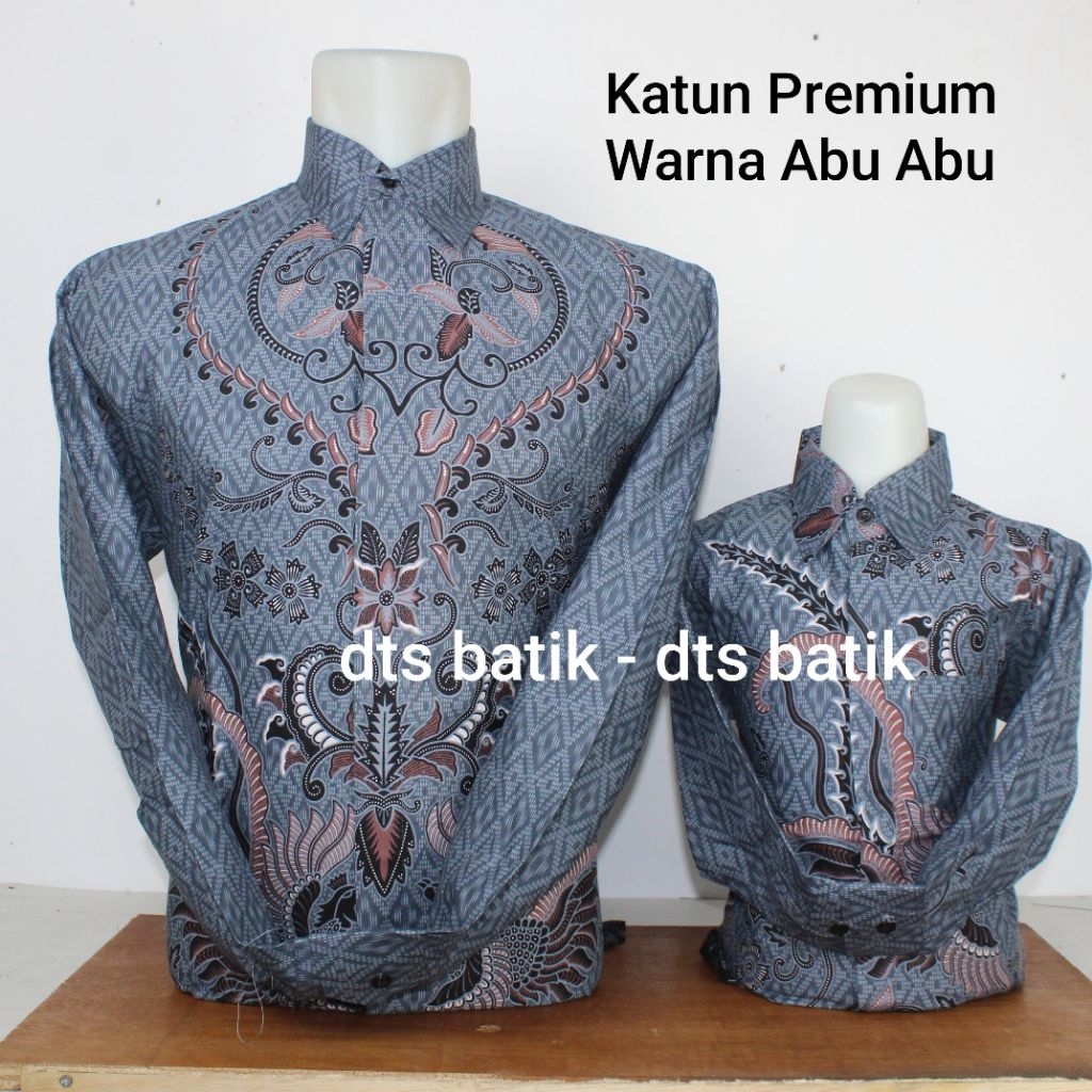 Batik Couple Ayah Anak Katun Premium Warna Abu Abu