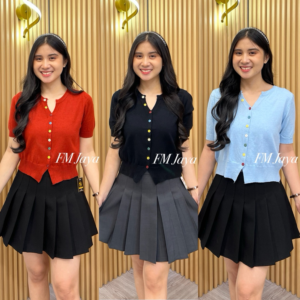 ATASAN RAJUT IMPRT 4568-5 || RAJUT WANITA FASHION || BAJU RAJUT KANCING RAINBOW || ATASAN WANITA LEN