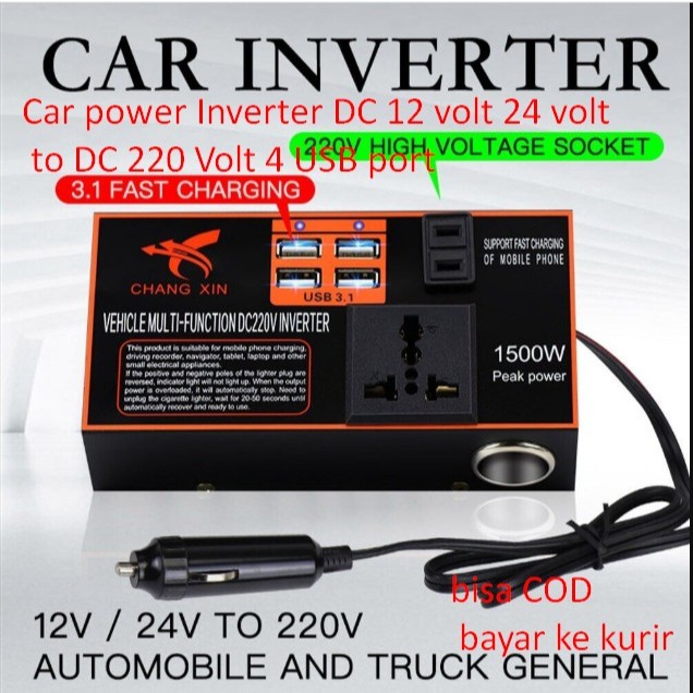 Car power Inverter DC 12 volt 24 volt to DC 220 Volt 4 USB port