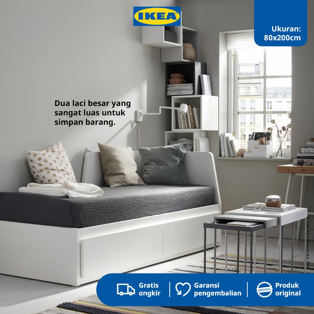 IKEA FLEKKE Rangka Tempat Tidur / Dipan Dengan 2 Laci Putih 80x200cm