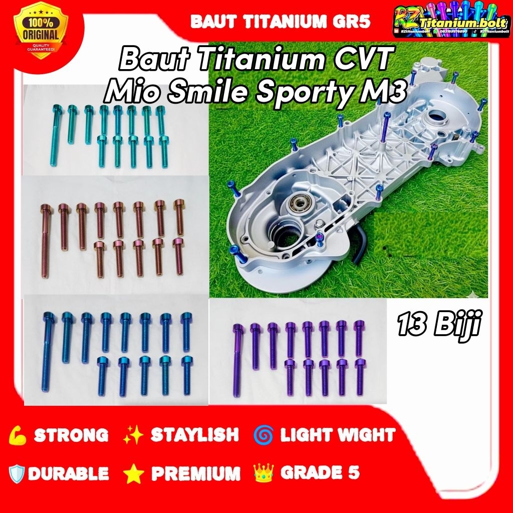 (13 Pcs) Baut Titanium Baut CVT Yamaha Mio Smile Sporty M3 Original Titanium Bolt Gr5