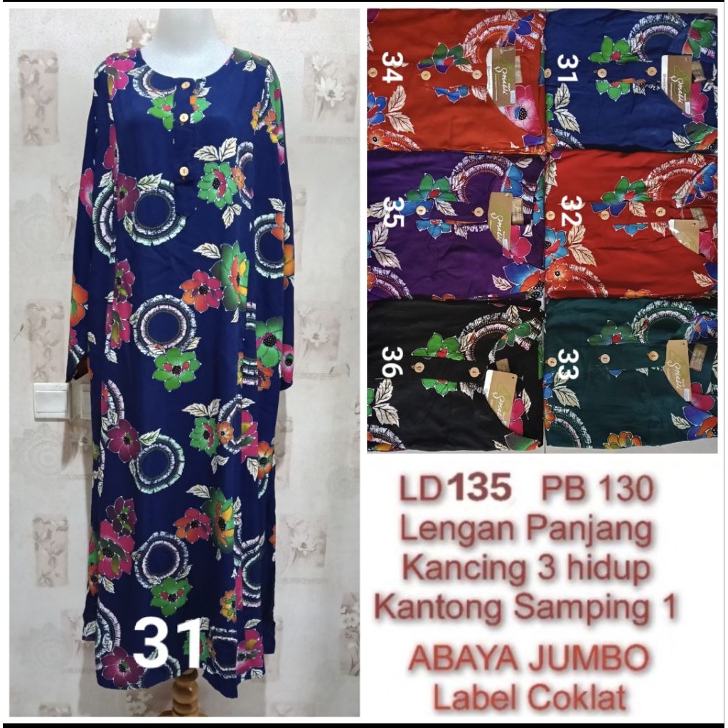 Longdres Abaya Jumbo Batik sesawi LD 130cm label Coklat