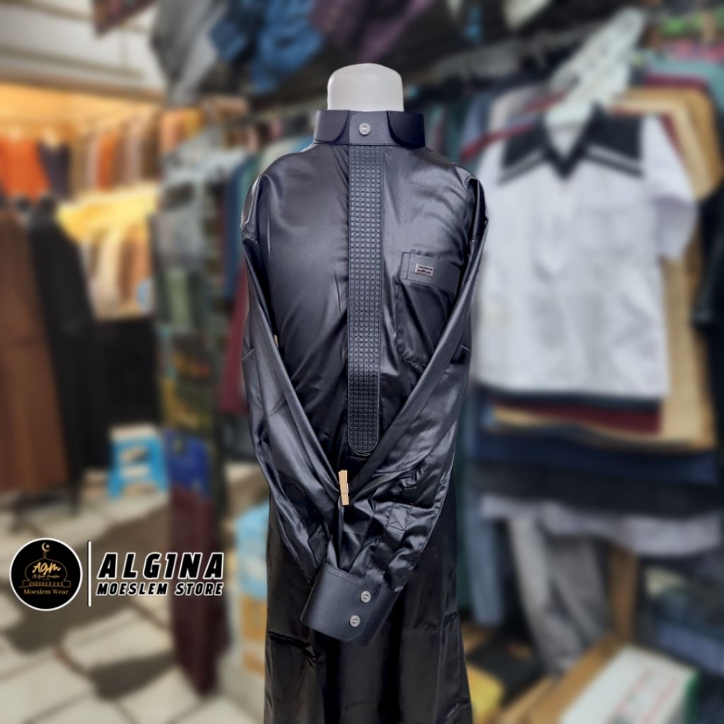 Gamis Al Wafa Hitam Anak Remaja (Tanggung) Bordir Bahan Satin Korea Kancing Thailand Klik lengan Pan