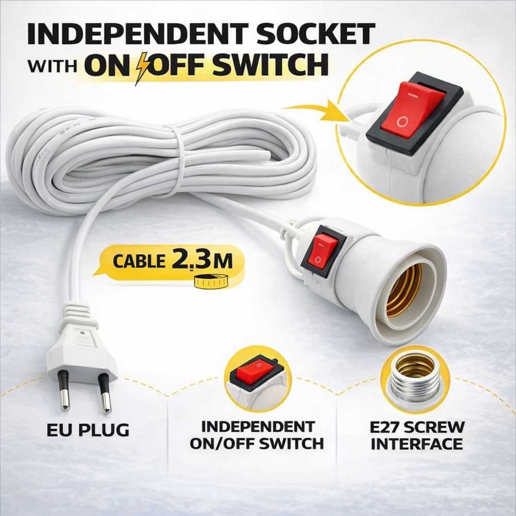 Fitting Lampu Gantung + Kabel 2.3 Meter Rumah Bohlam Tombol Saklar Siap Pakai