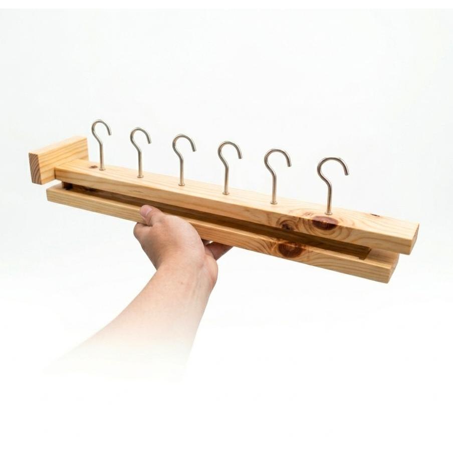 Gantungan Panci Kayu Jati Anti Karat - Rak Panci Tarik Dorong Bawah Dapur