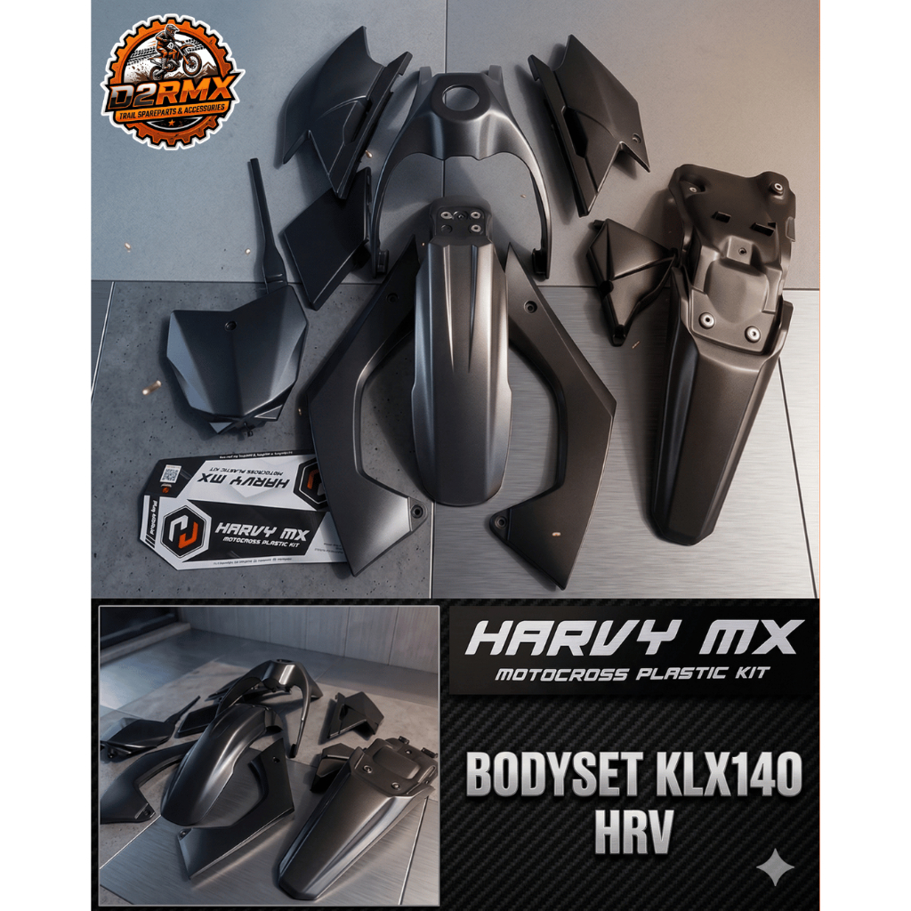 Body Set KLX 140 HRV Harvy MX Original - Plastik Kit Motocross KLX 140 High Quality - Hitam Doff/Mat