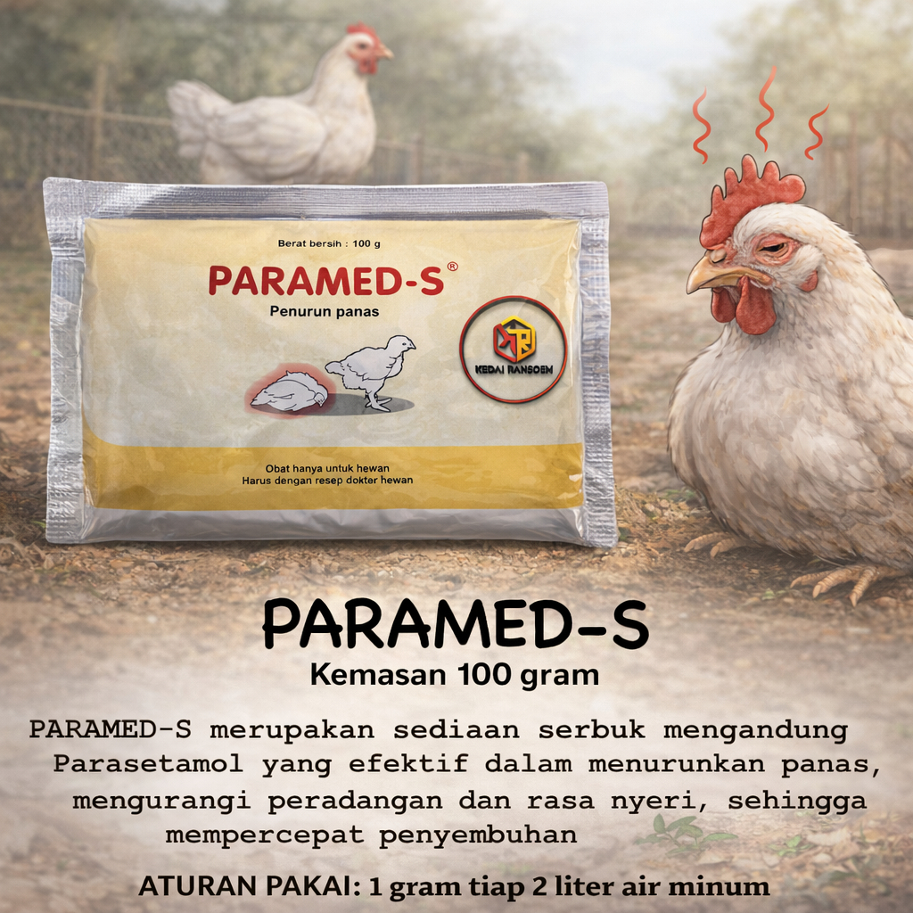 PARAMED-S 100gr Penurun Panas Ayam Unggas Parasetamol Serbuk Obat Demam Ternak