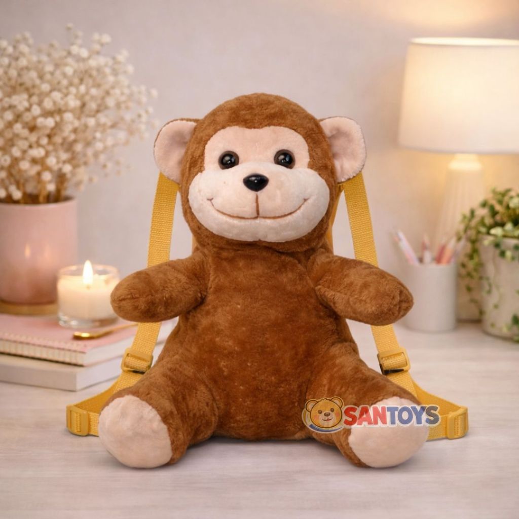 Tas Gendong Boneka Hewan Monyet Bahan Bulu RabbitFur Untuk Anak-anak