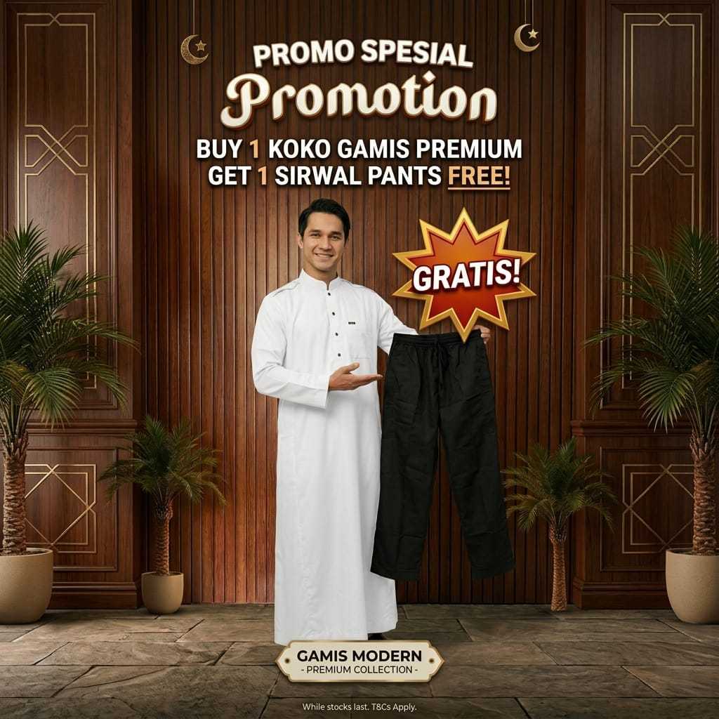 Jubah Plus Celana Panjang Pria Dewasa Setelan Gamis Laki Laki Muslim Nyaman Bahan Katun Soft Lembut