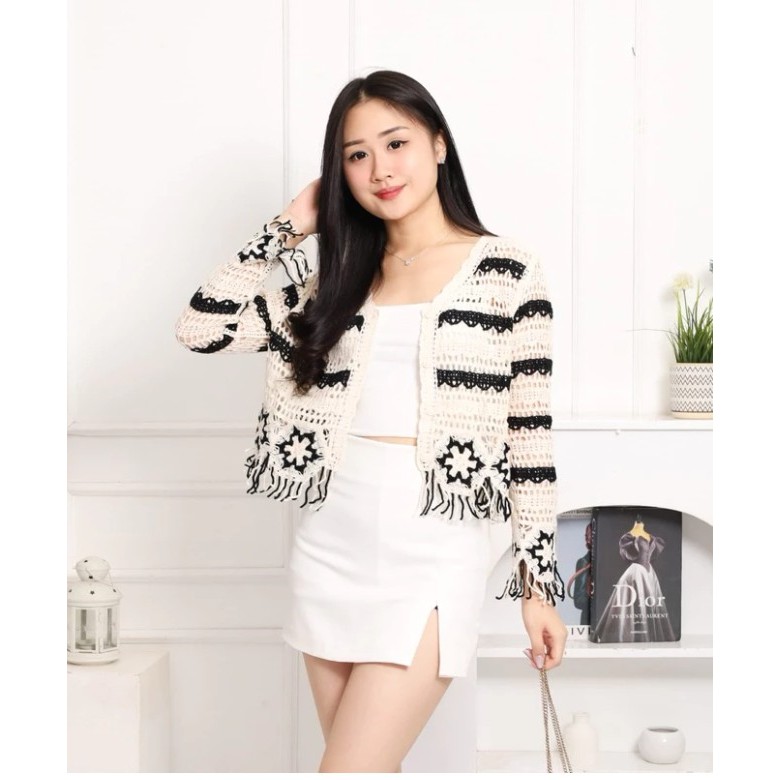 Cardigan Wanita, Rajut Premium, Knitwear Outer, Crop Top