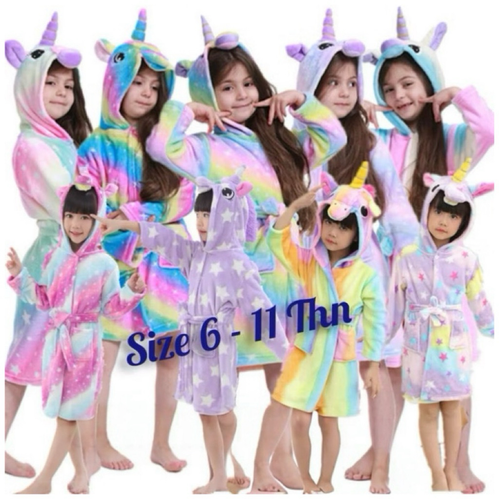 Baju kostum Piyama Pakaian Baju Kimono Mandi Renang Anak Perempuan Kepala Unicorn Bathrobe Jubah Man