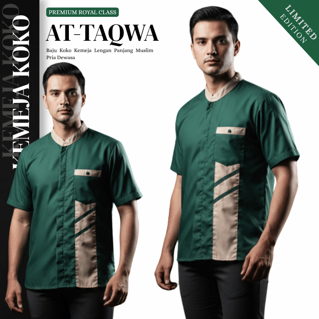 Baju Koko Kemeja Pria Lengan Pendek - Bahan Katun Toyobo Adem Warna Navy | Olive | Hijau Botol