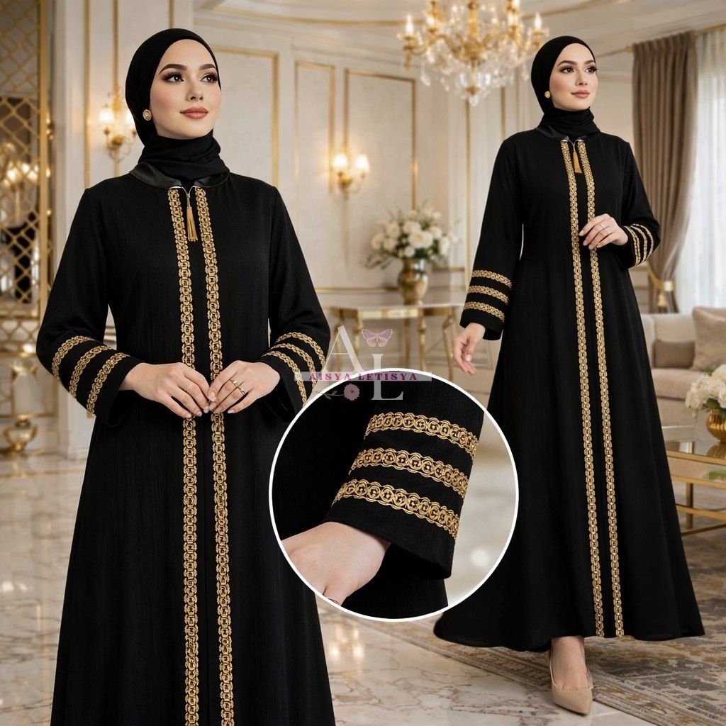 Abaya Turkey jumbo ld 120 Abaya hitam les bordir gold abaya crinkle abaya mewah elegant