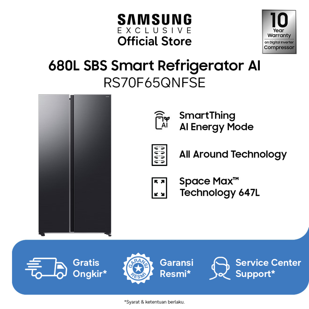 Samsung Kulkas Side by Side AI 647L | RS70F65QNFSE | Hitam / Black Doi