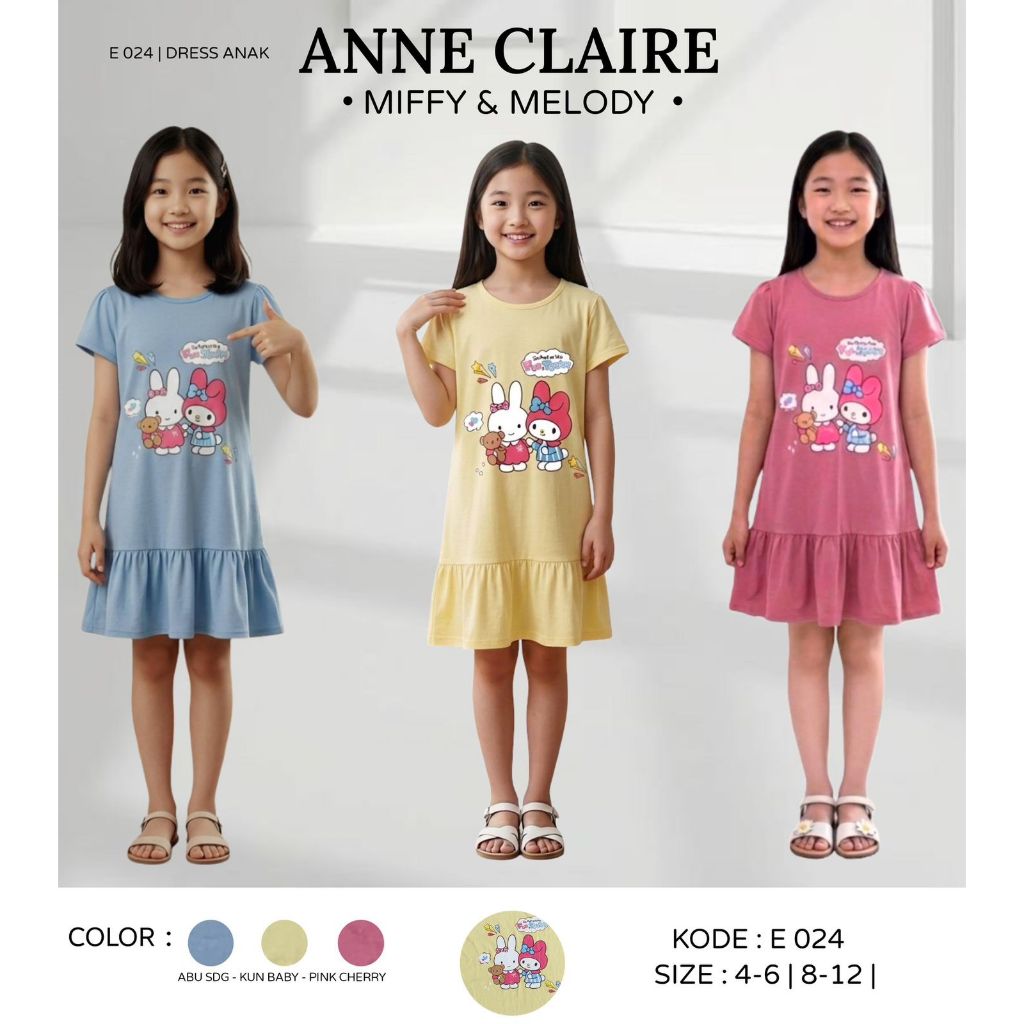 ANNE CLAIRE | Daster DT Anak Cewek Kaos Baju Tidur Dress Cewek Rumah Sleepshirt Karakter
