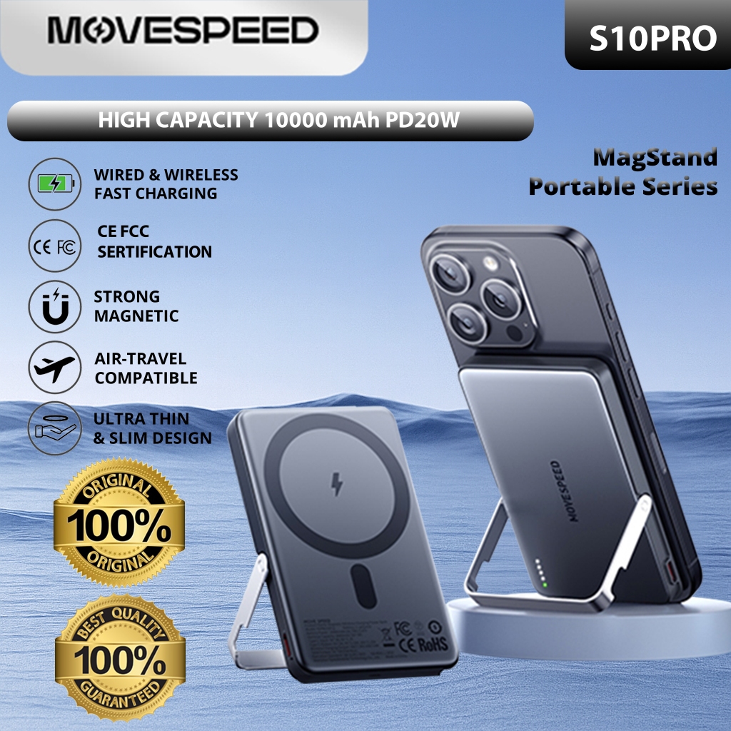 MOVESPEED S10Pro 10000mAh Magnetic Power Bank Wireless Portable External Battery with Stand for MagS