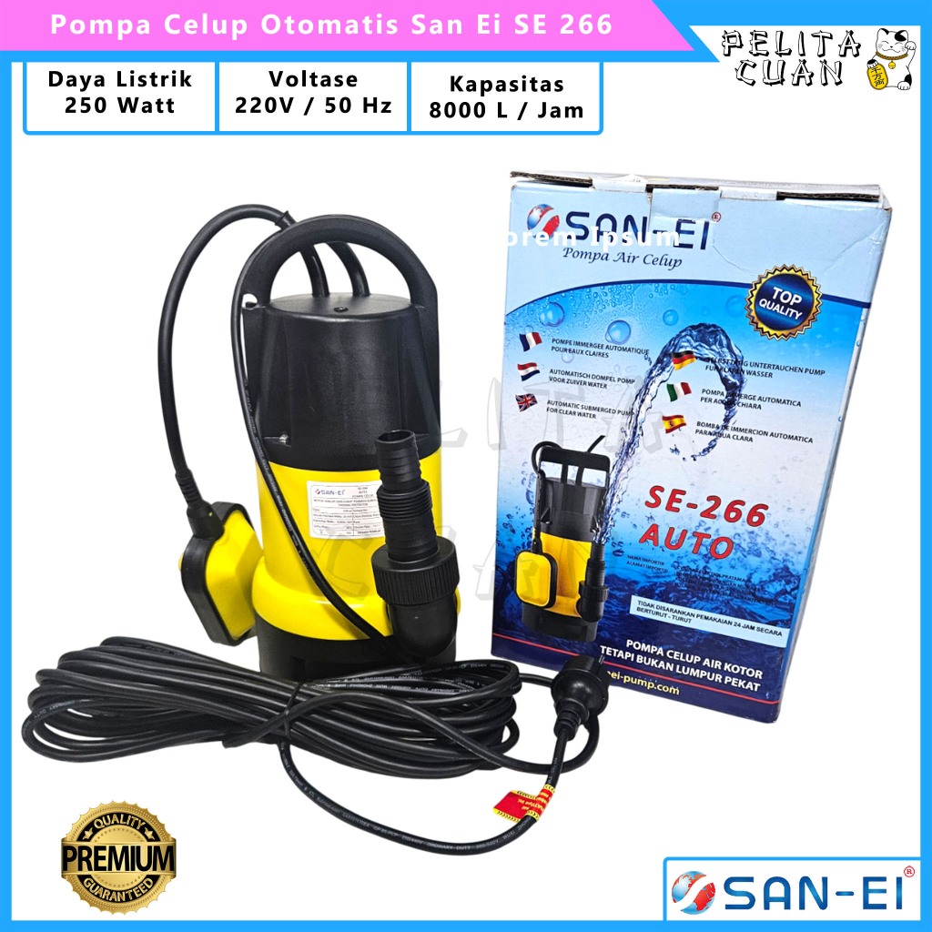 Mesin Pompa Air Celup Kolam Otomatis San-Ei SE-266 Pompa Sedot Air Banjir