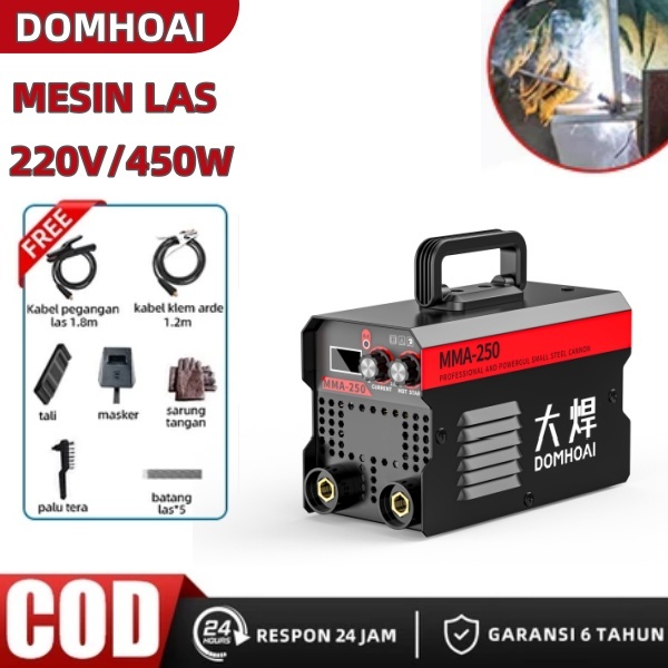 DOMHOAI alat las listrik 450 watt MMA-250 mesin las inverter las listrik mini untuk besi travo las/ 