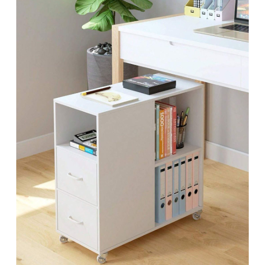 Meja Nakas Kamar Tidur Minimalis dengan roda mobile furniture Putih, Desain Elegan