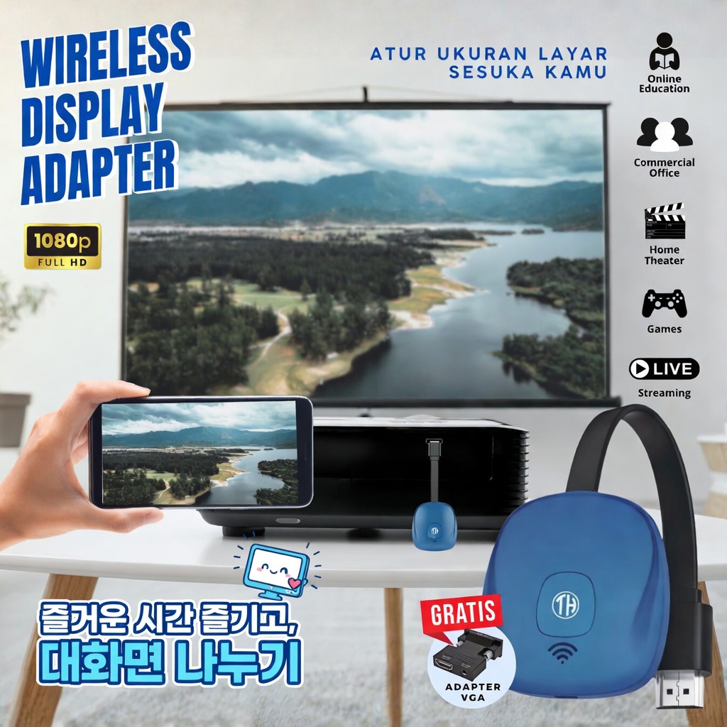 Wireless Display Adapter HDMI FHD Miracast Chromecast Dongle Tv Untuk Belajar Efektif Kelas Online