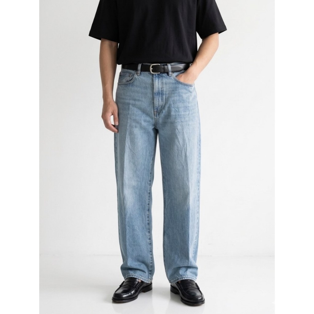 GU DENIM WIDE LEGS / BAGGY FIT LIGHT BLUE FADING JEANS  (31)