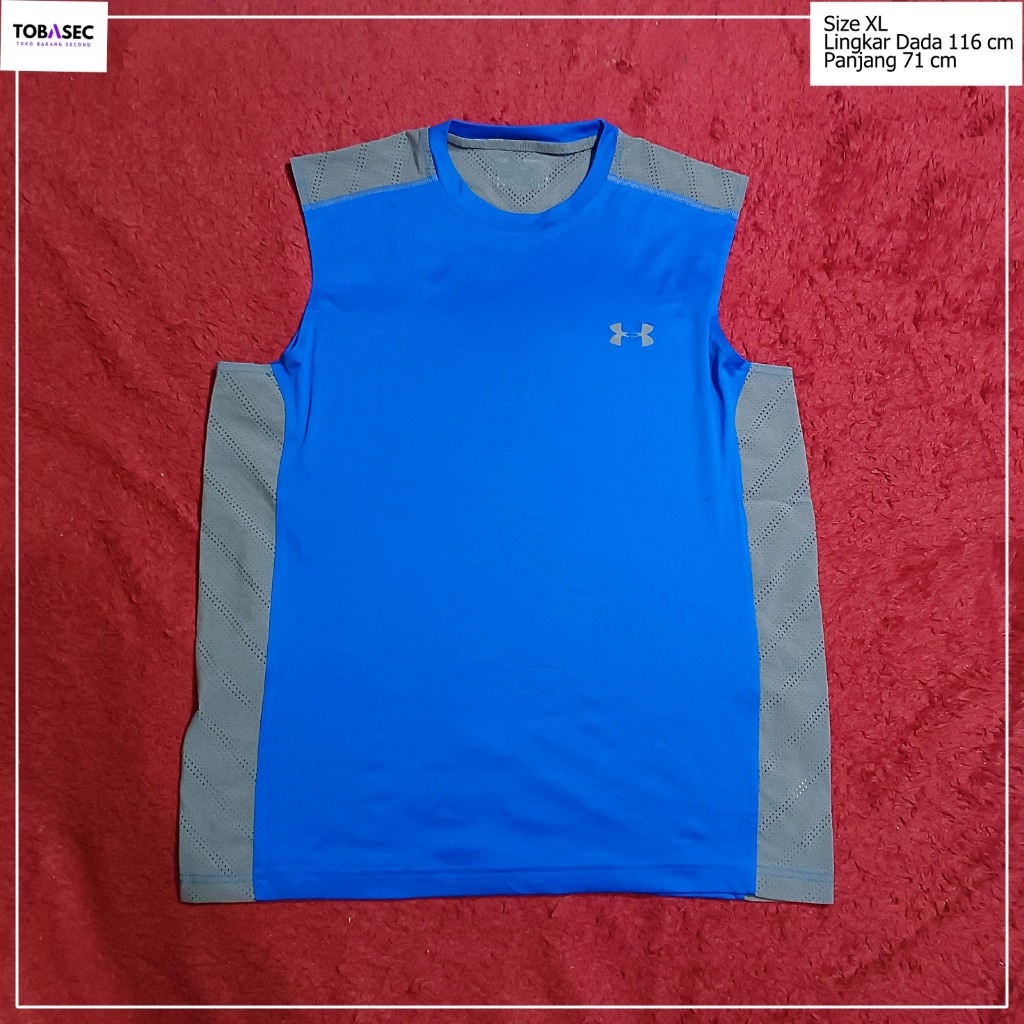 Kaos Baju Tshirt Dry Fit Kutung Singlet Under Armour warna biru Size XL
