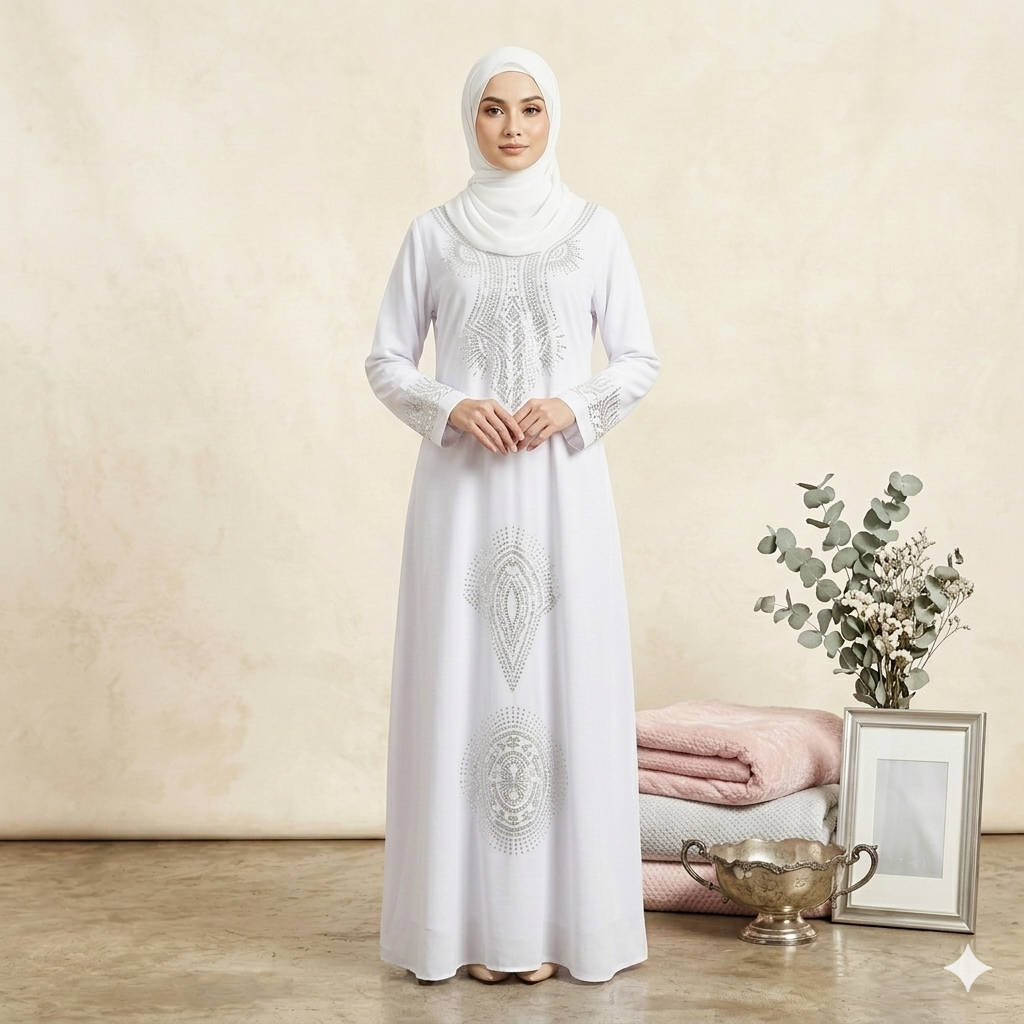 Gamis Putih Renda Payet / Gamis Renda Katun