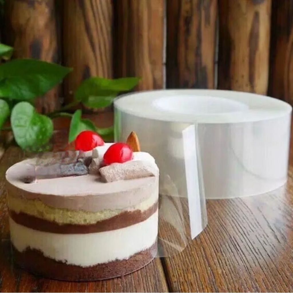 6cm x 10meter Plastik Opp tipis lemas (BUKAN MIKA) lentur bening pinggiran tiramisu cake Plastik Ben