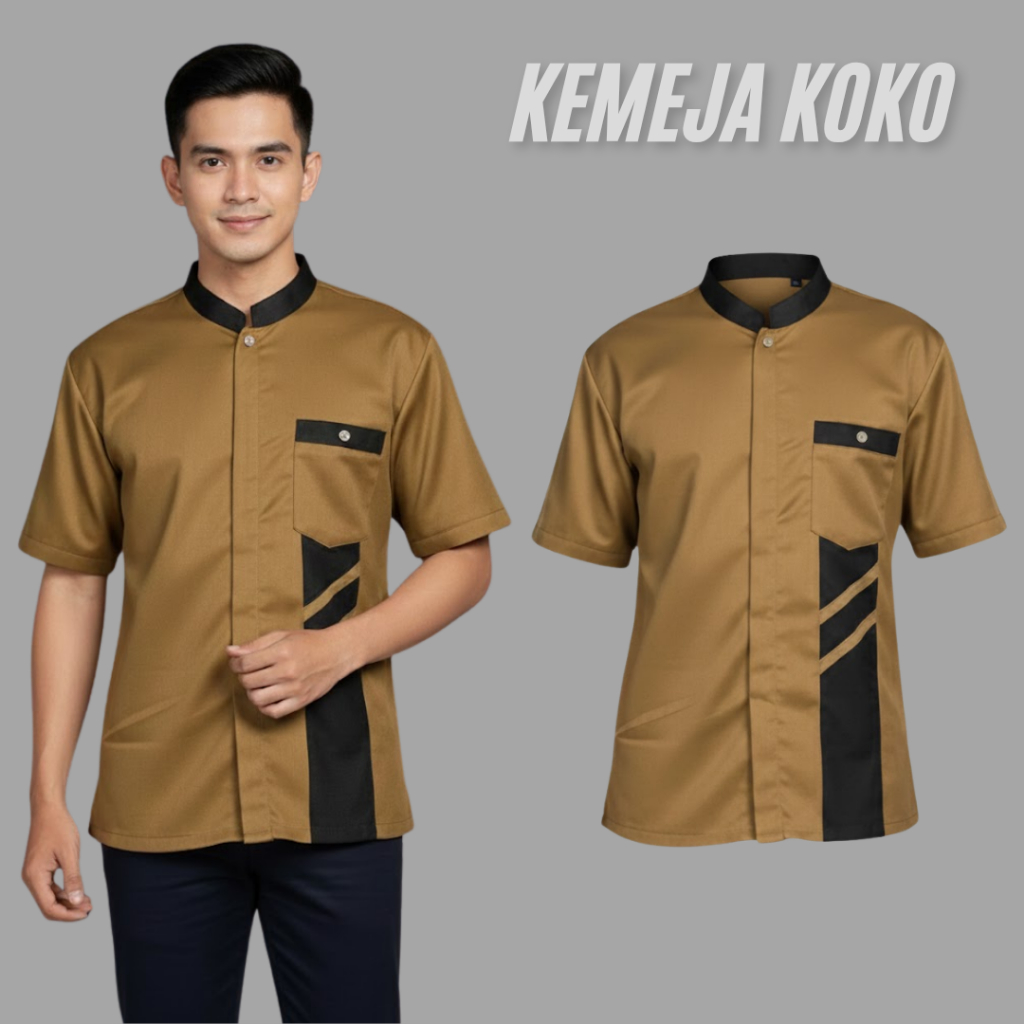 Baju Kemeja Koko Pria Dewasa Lengan Pendek - Bahan Katun Toyobo Adem | Warna Olive