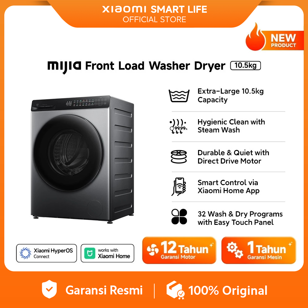 [Unit Only] Xiaomi Mijia Mesin Cuci Front Load Washer Dryer 10.5kg | Steam Wash | Direct Drive Motor
