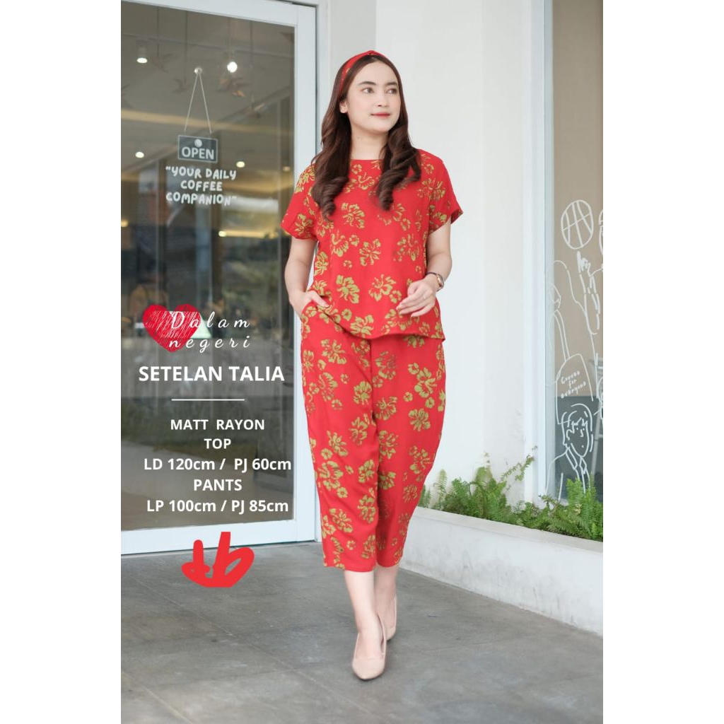 Setelan Wanita Talia Merah Atasan Dan Celana ORI Batik Cap Solo