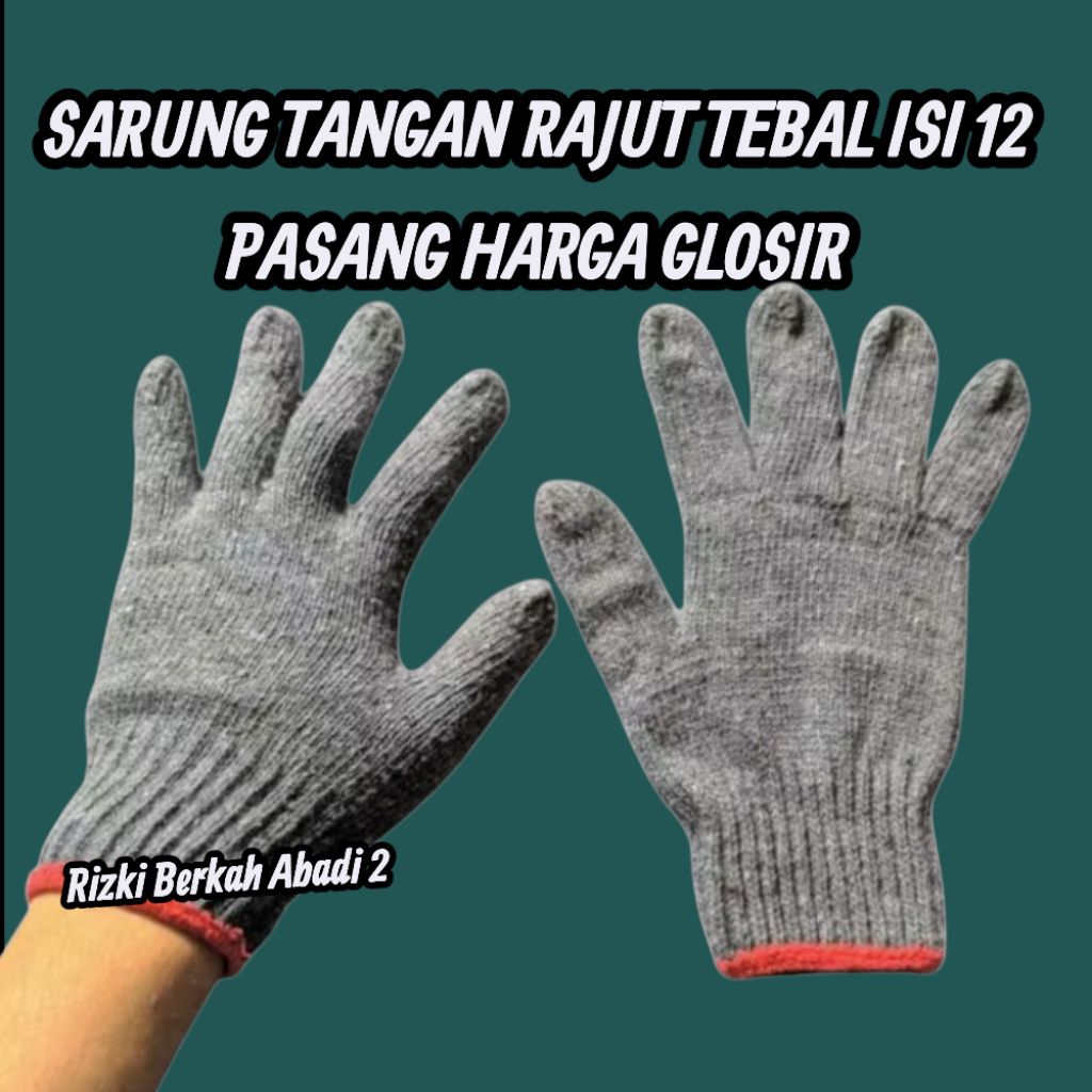 1lusin/12pasang sarung tangan safety kain rajut abu standar industri proyek kebun
