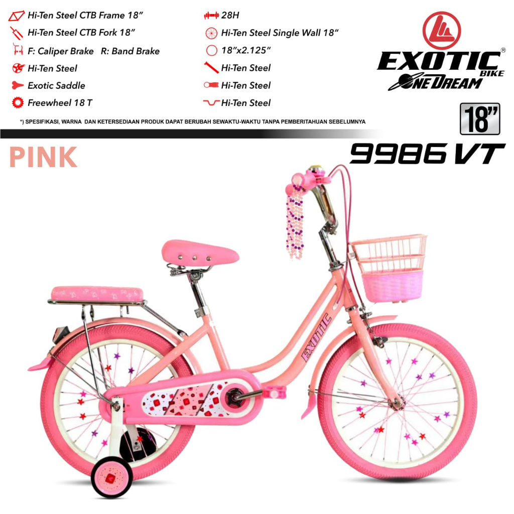 sepeda anak mini 18 inch exotic 9986 vt sepeda mini anak perempuan merek exotic original