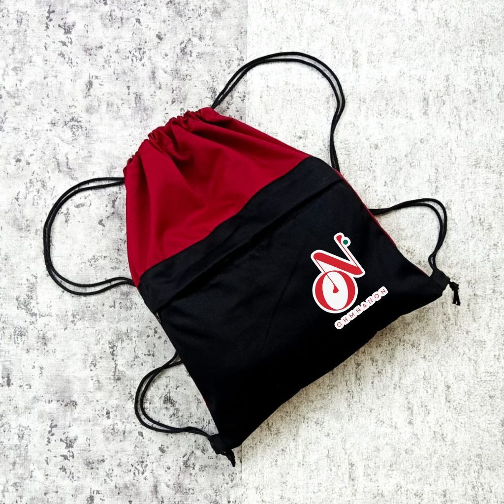 OHMNANON LOGO Stringbag Saku Motif Tas Ransel Serut Pocket Raikantopeni Kain Drill