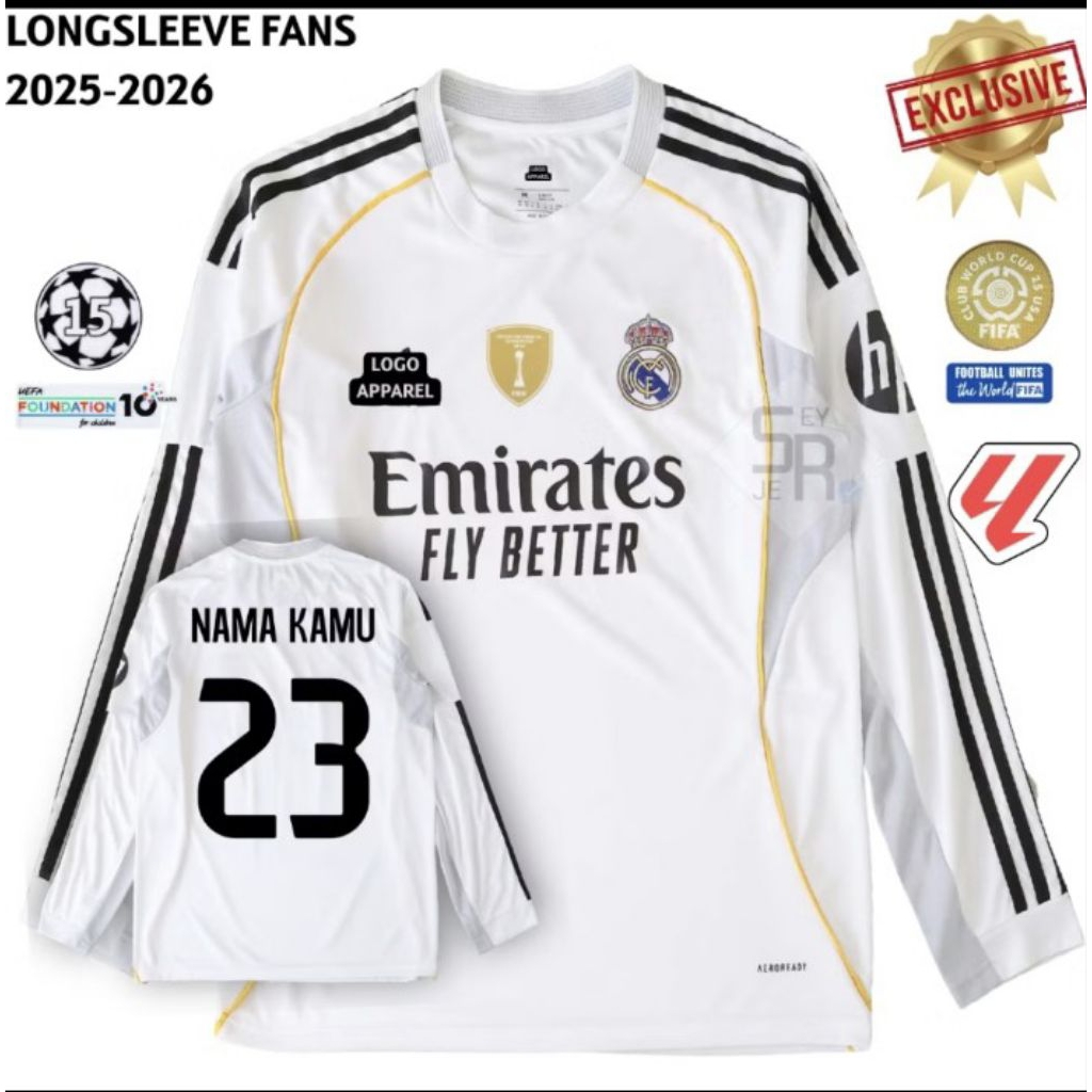 JERSEY REAL MADRID HOME LONG SLEEVE 2026 GRADE ORI