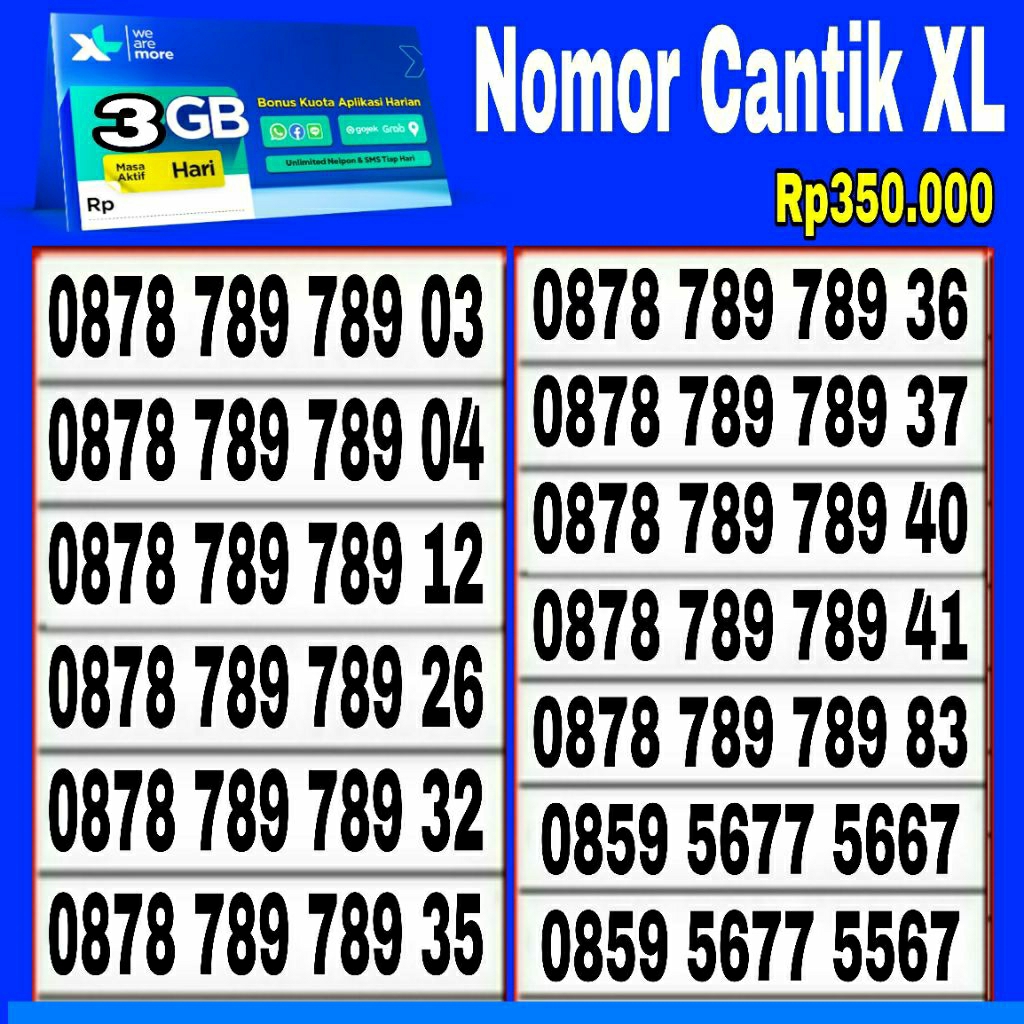 nomor cantik kartu perdana XL jaringan support 4g/5g kartu perdana XL extra Combo lite