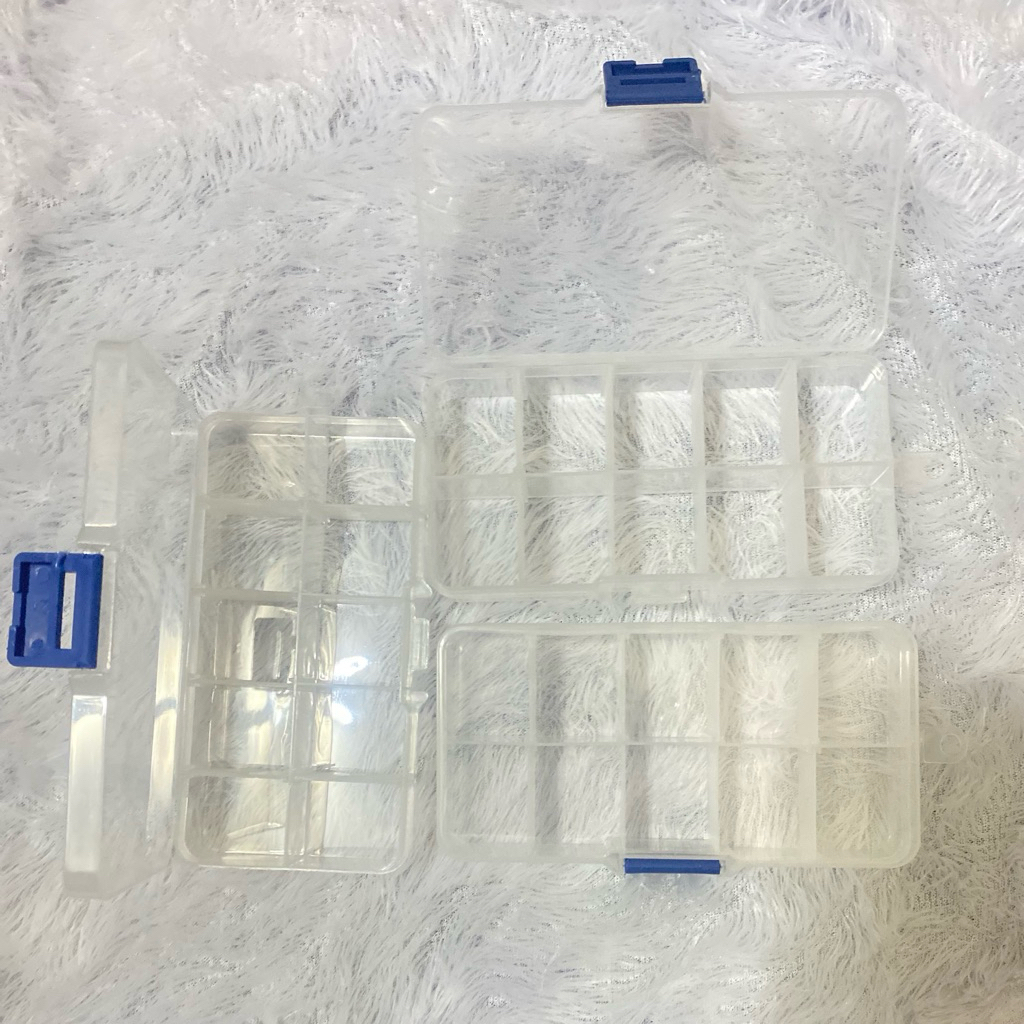 Kotak Penyimpanan Manik 10 Sekat Plastik Transparan, Sekat Dapat Dilepas