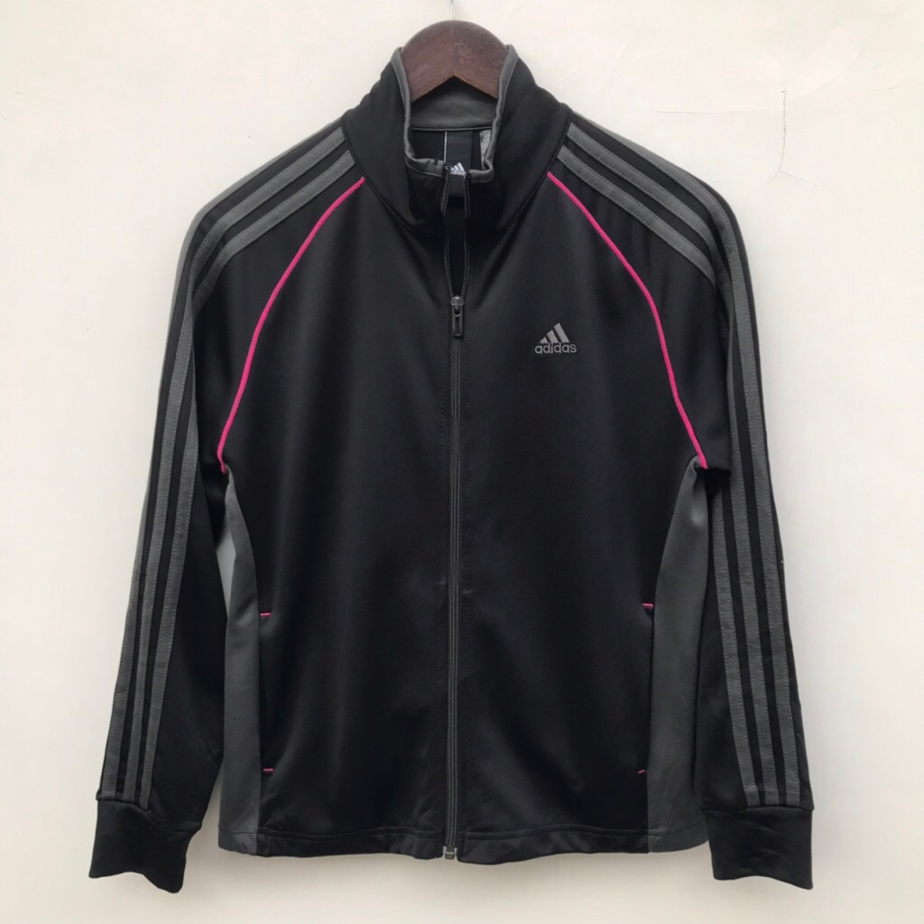 Jaket Tracktop by Adidas Climalite Women Track Jacket Black/Grey/Pink sz Small