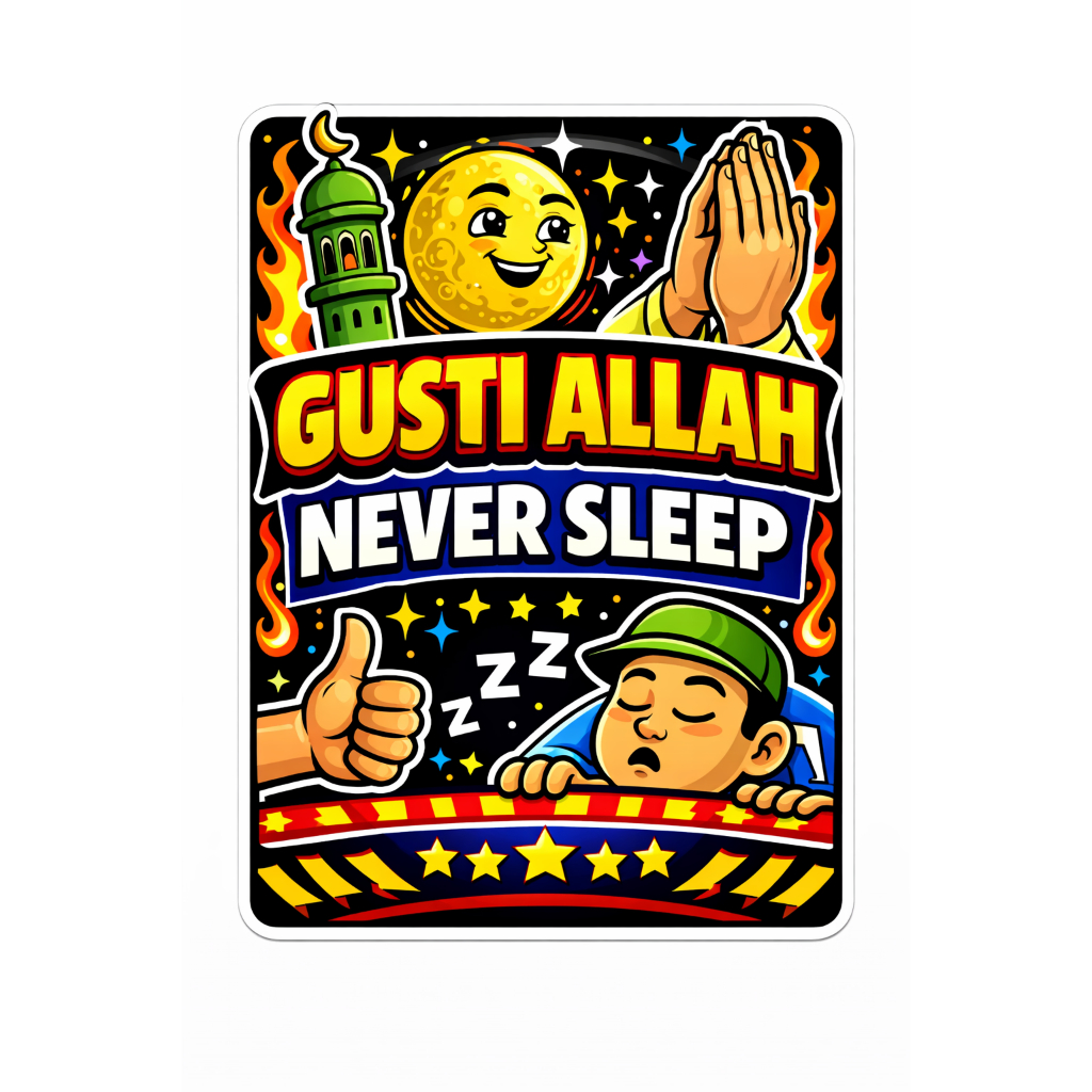 STICKER A4 BESAR GUSTI ALLAH NEVER SLEEP