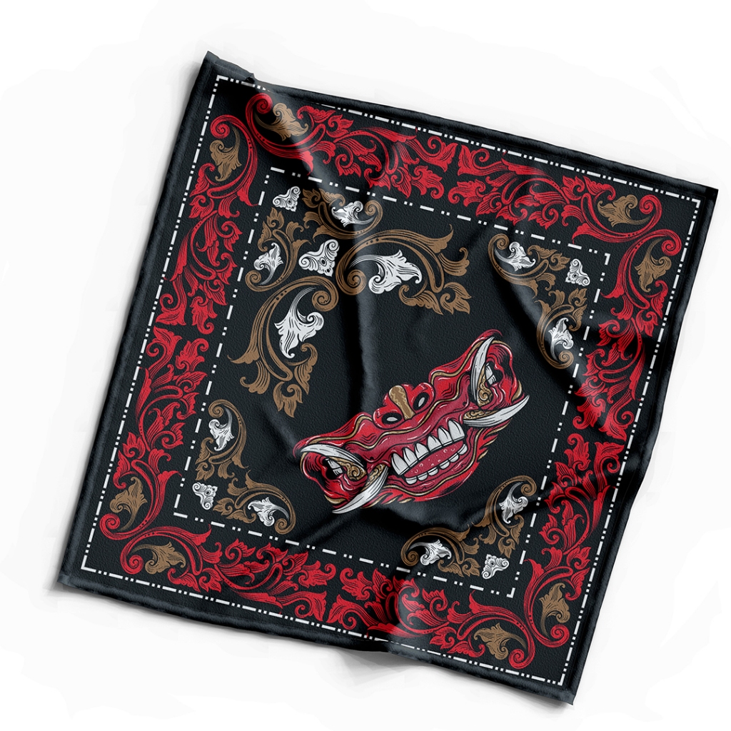 Bandana Motif Barong Merah 2/Slayer Sapu Tangan/Slayer Bandana Multifungsi/Bandana Slayer Custom REY