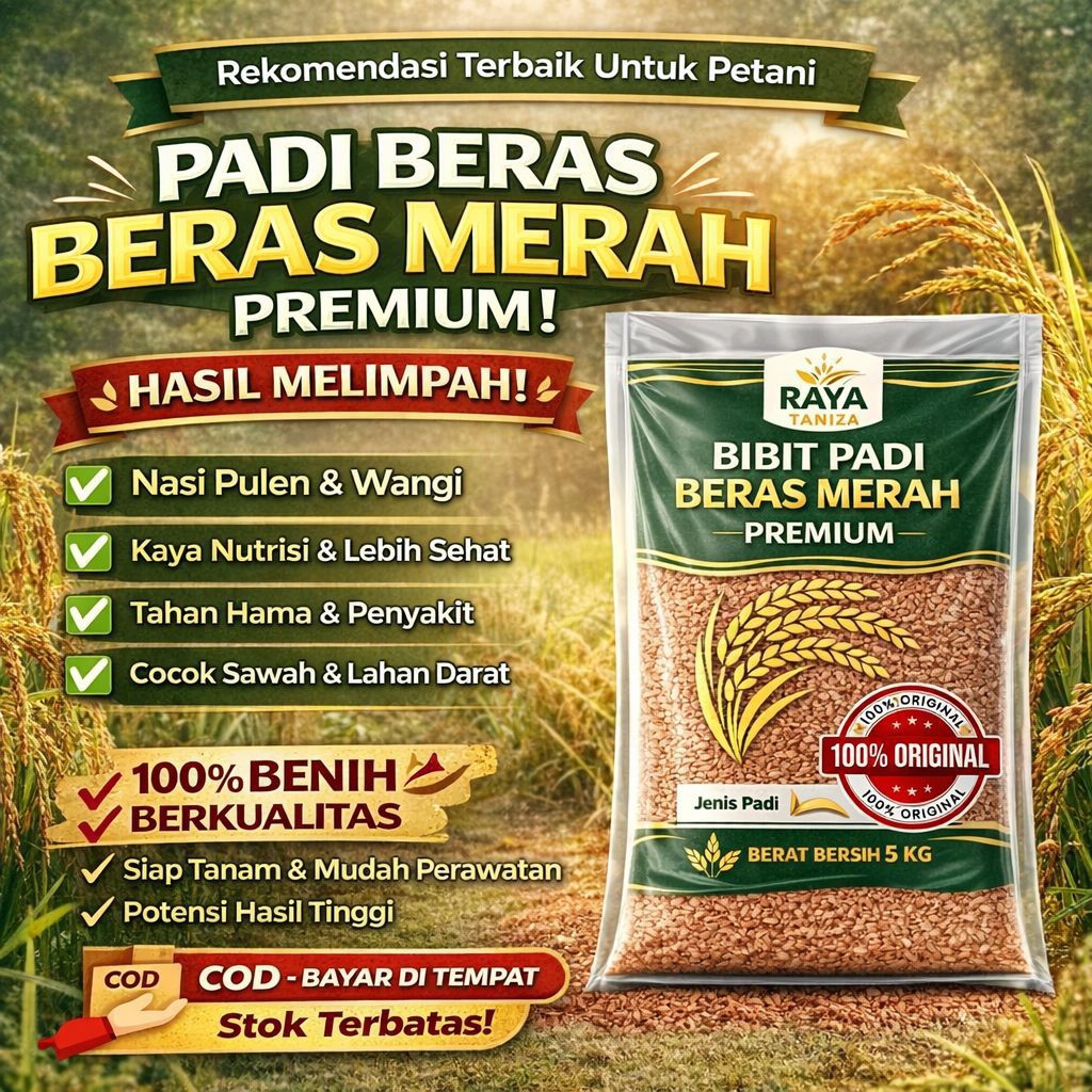 Bibit padi beras merah Benih padi beras merah unggul original 100% kemasan 5kg nasi pulen dan wangi
