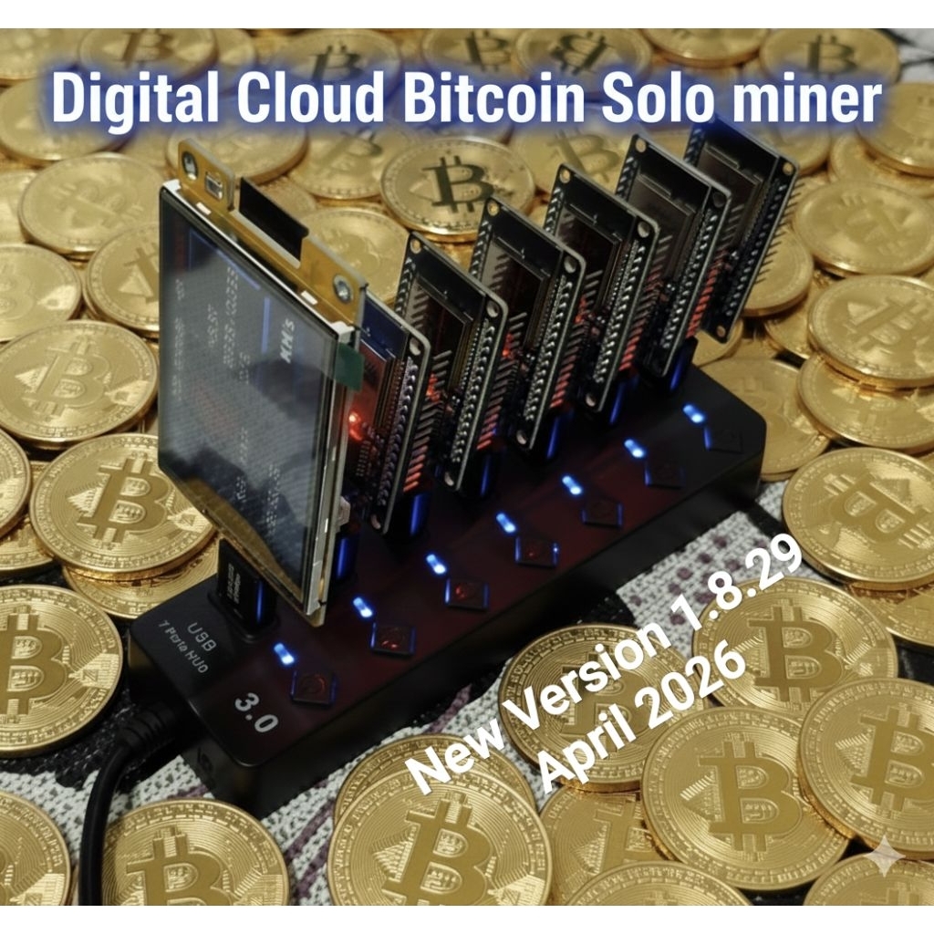 Bitcoin Solo Miner 7x1800 KH/s USB HUB new Version April 2026 V.2.0.01