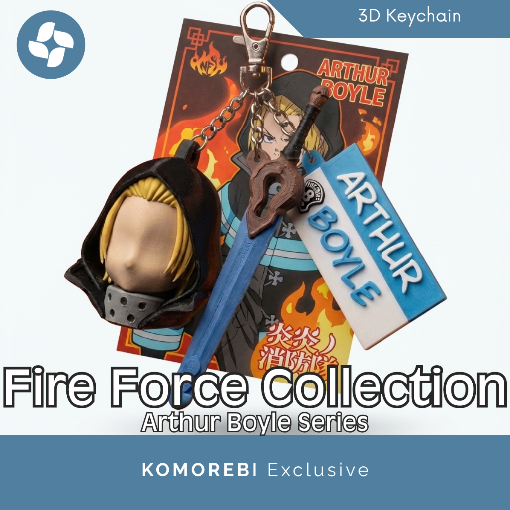 Gantungan Kunci 3D Fire Force Arthur Boyle Series Keychain Anime Head Sword Nametag#KO322